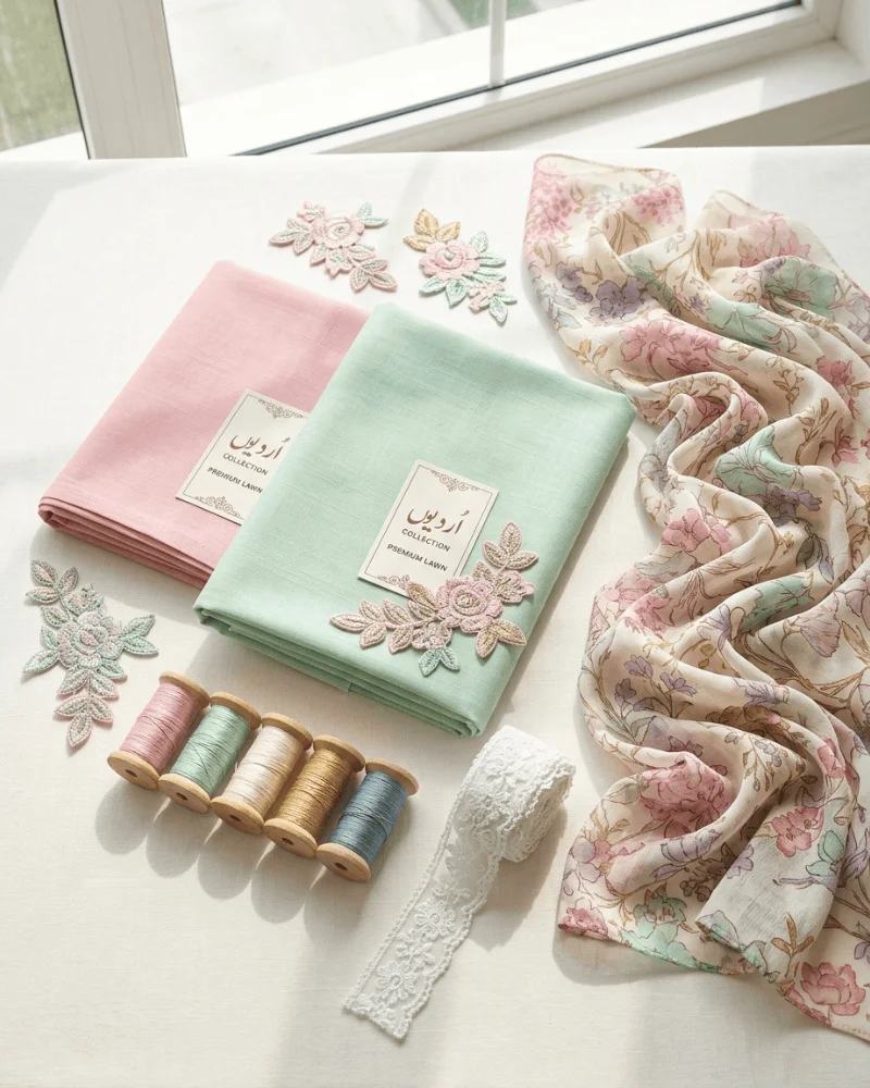 FK Wardrobe Unstitched Lawn Fabric and Embroidered Suit Collection